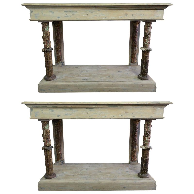 Pair of Italian Painted and Parcel-Gilt Consoles