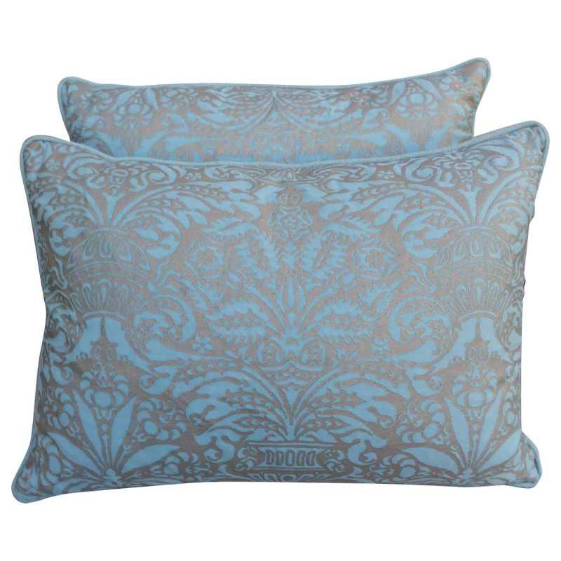 Aquamarine Campanielle Patterned Fortuny Pillows