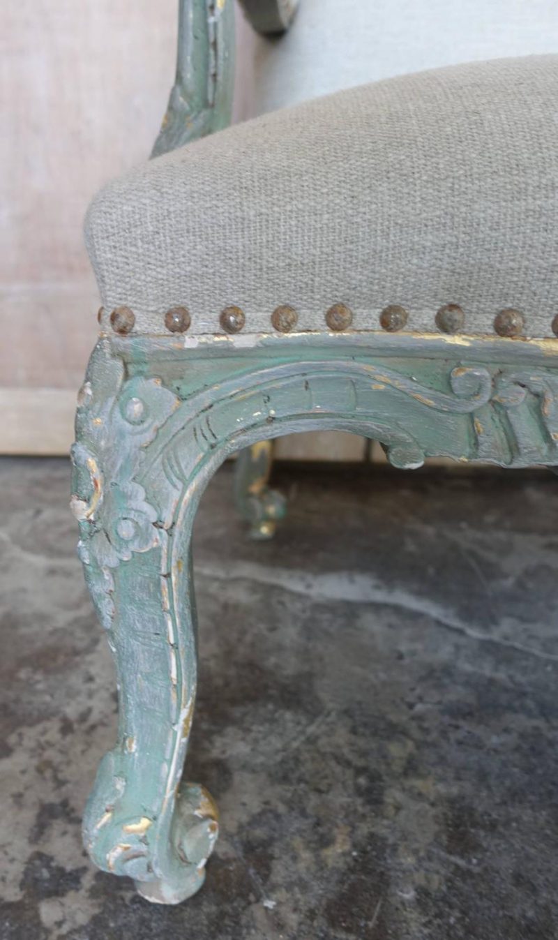 Pair of Aqua Painted French Rococo Style Fauteuils
