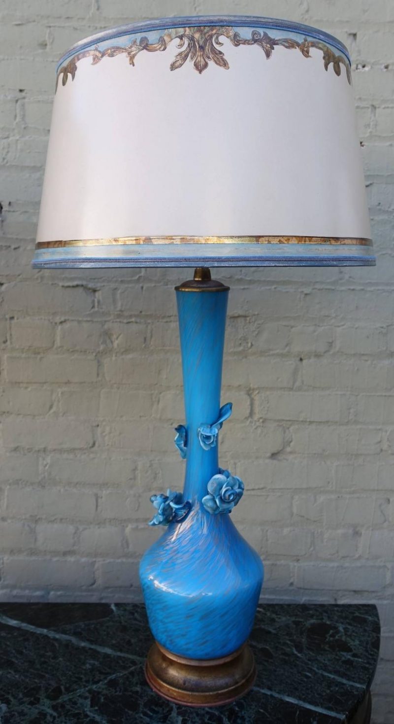 Turquoise Murano Lamps with Parchment Shades