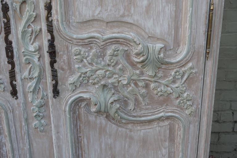 French Louis XV Style Carved Painted Armoire
