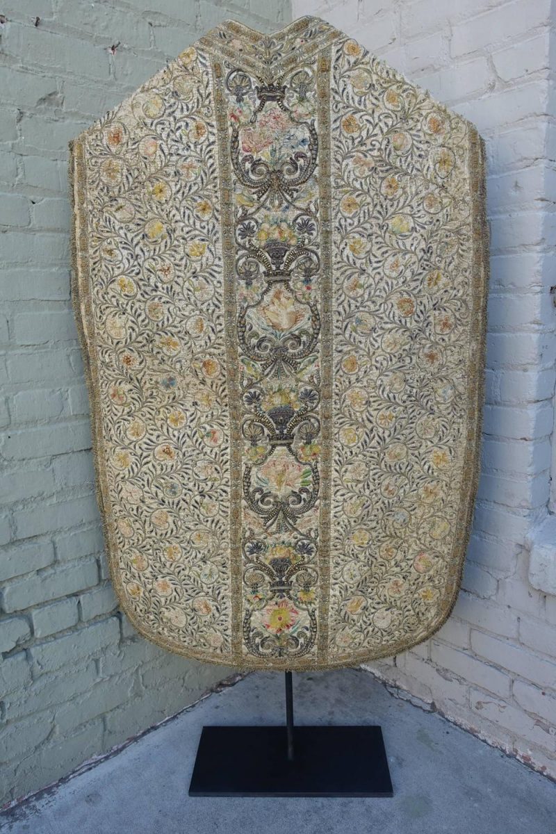 18th Century Italian Embroidered Vestment on Iron Stand