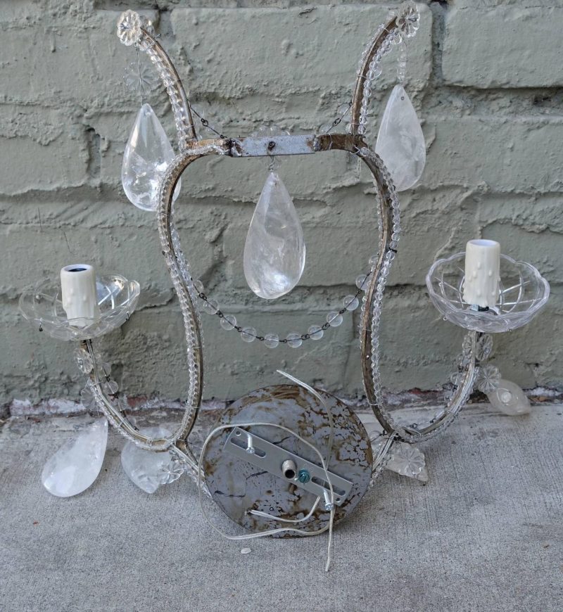 Pair of Rock Crystal Two-Light Sconces