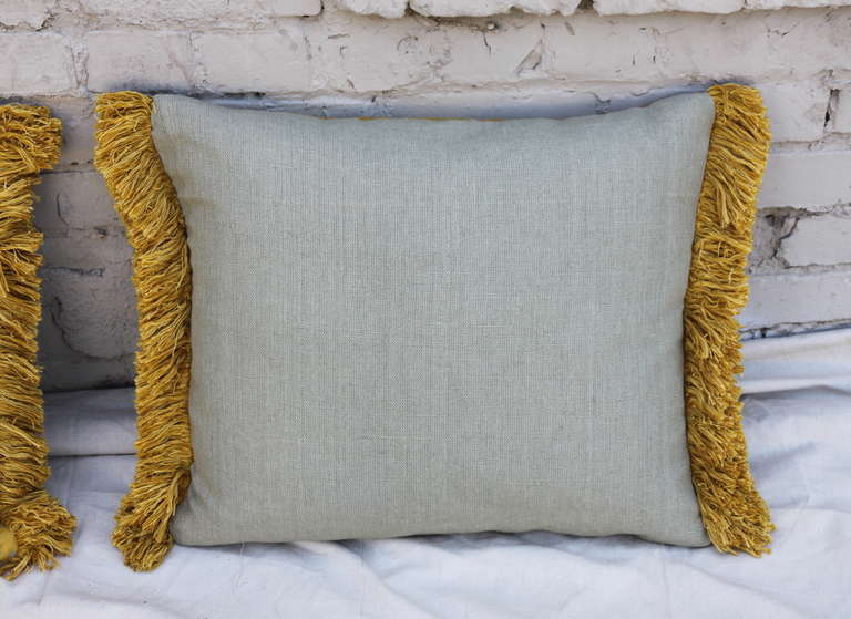 Pair of Silk Brocade Pillows with Fringe
