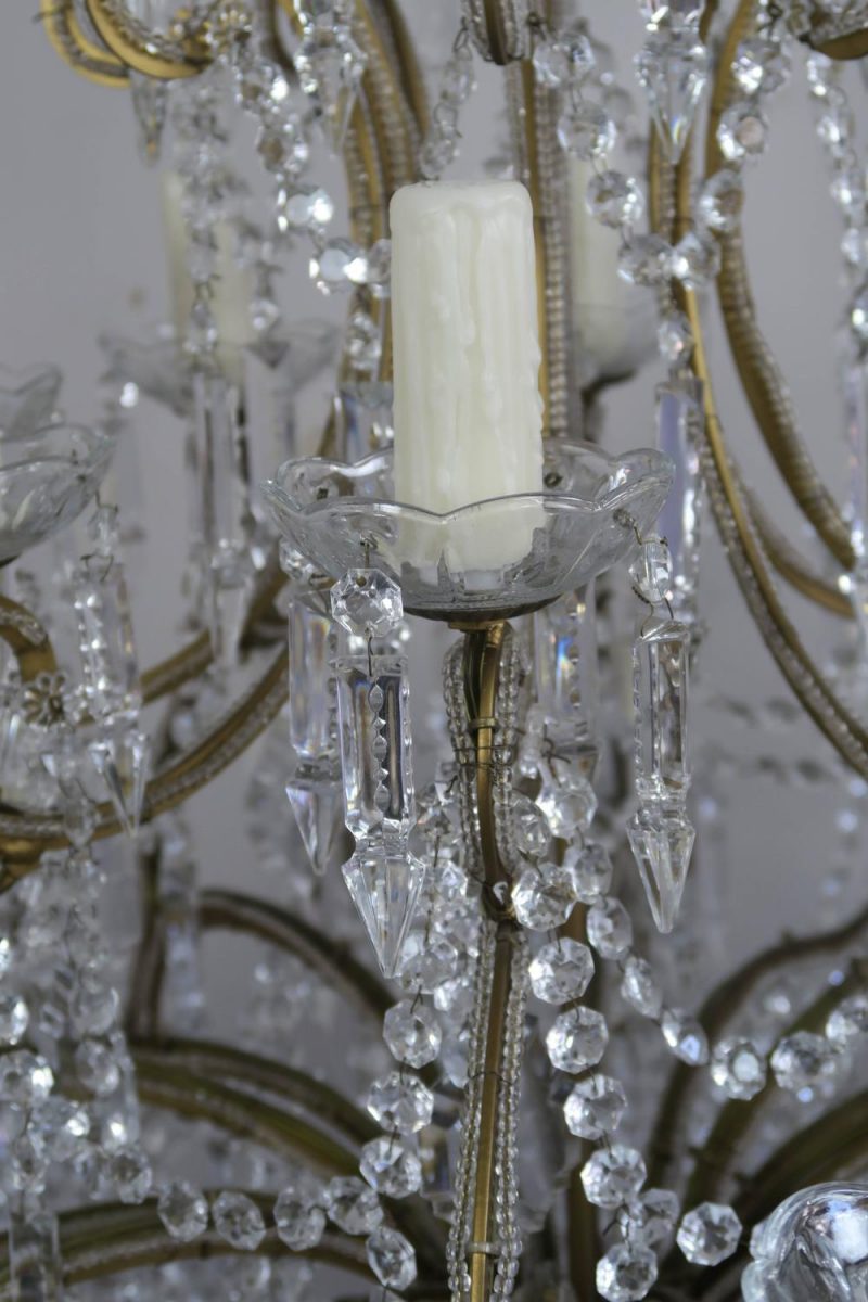Monumental Italian Crystal Beaded Arm Chandelier