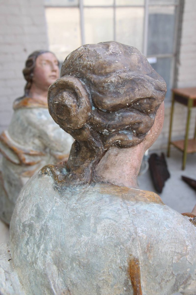 Pair of 19th Century Carved Angels on Pedestals