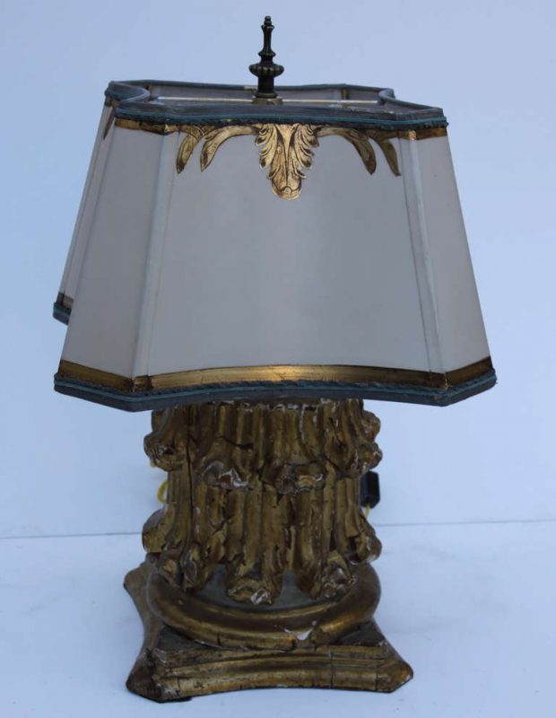 Pair of Antique Giltwood Lamps w/ Parchment Shades