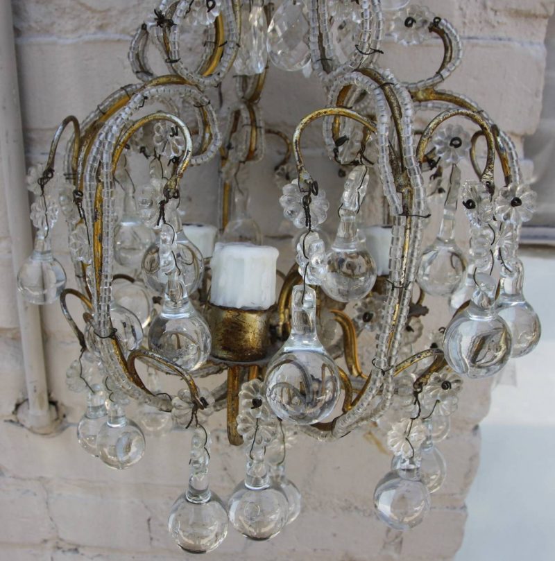 French Crystal Beaded Three-Light Chandelier