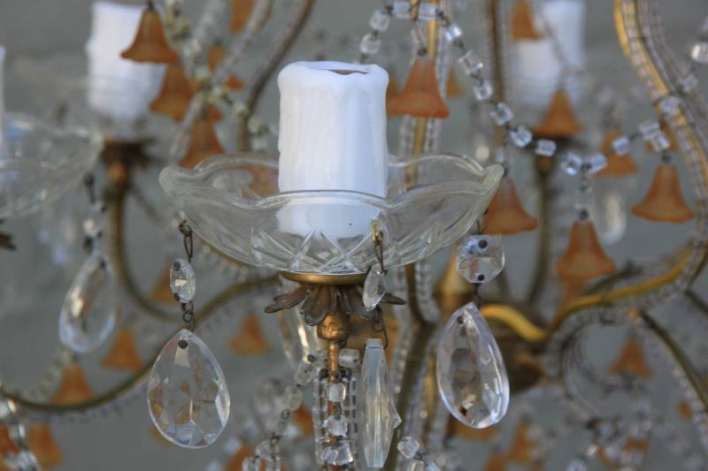 Six-Light Amber Colored Murano Glass Chandelier