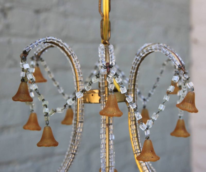 Six-Light Amber Colored Murano Glass Chandelier