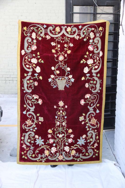 19th Century Italian Embroidered Silk Velvet Textile