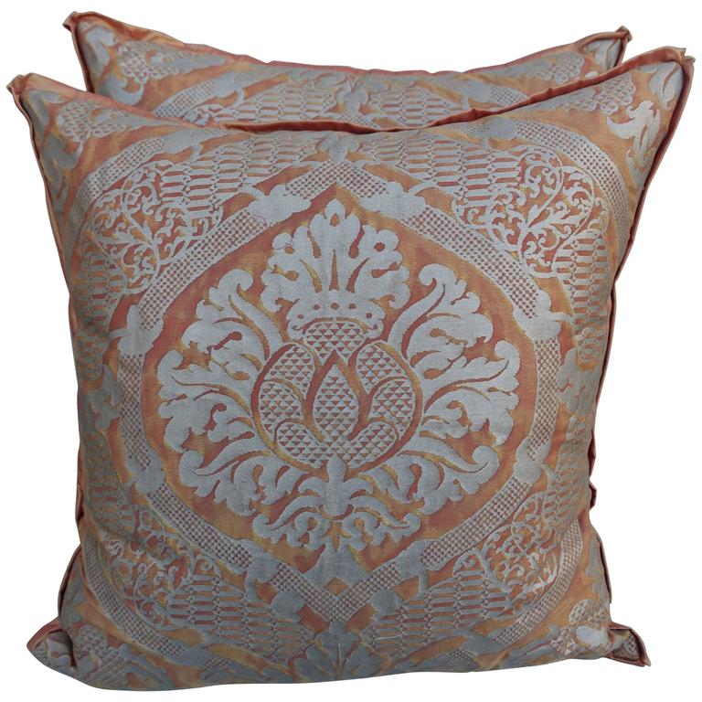 Burnt Orange and Silver Fortuny Pillows, Pair
