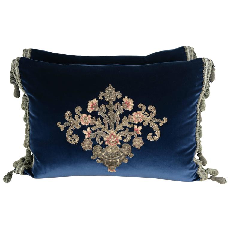 19th Century French Appliqued Pillows with Trim