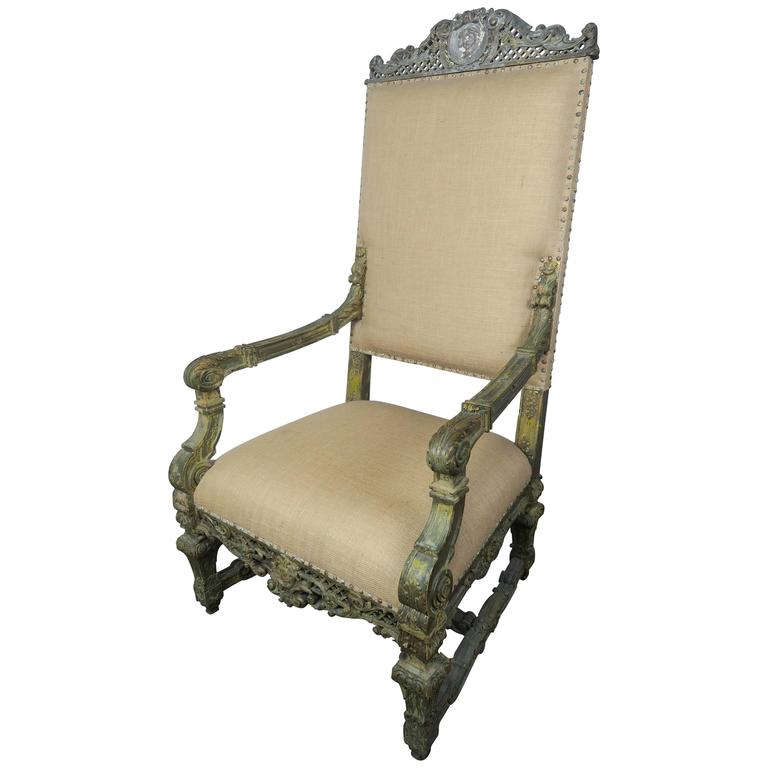 19th Century Monumental Italian Painted Armchair