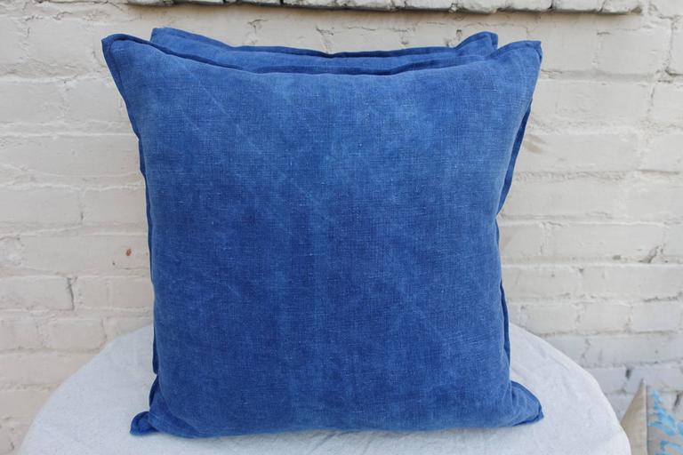 Pair of Custom Blue Quilted Square Shaped Pillows