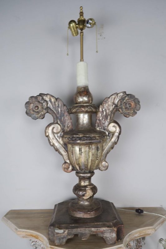 19th Century Silvered Urn Lamps with Linen Shades, Pair3