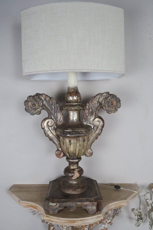 19th Century Silvered Urn Lamps with Linen Shades, Pair9