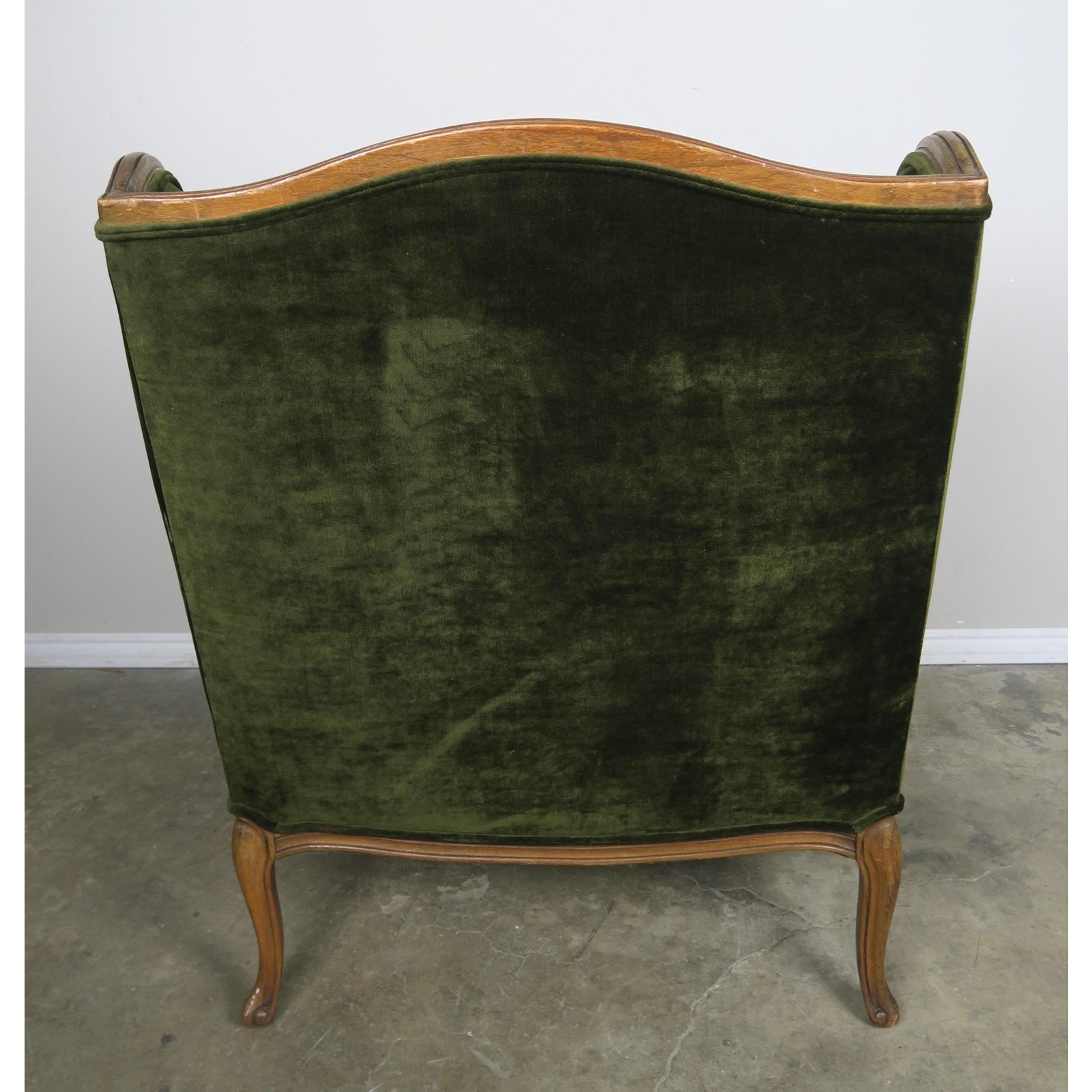 Green Velvet Louis XV Style Arm Chairs - a Pair