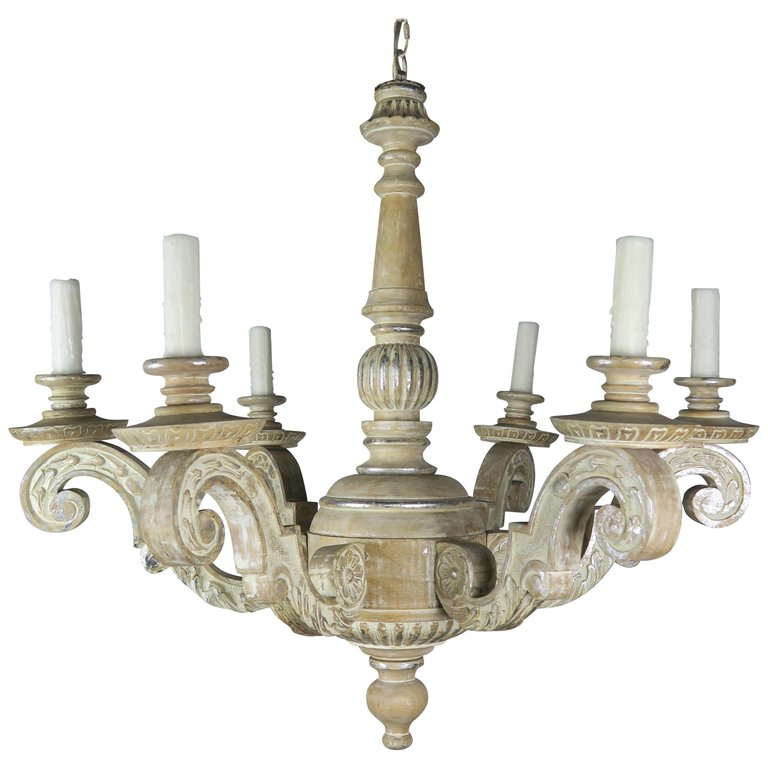 Carved Wood Italian Painted And Silver, Carved Wood Painted Chandelier