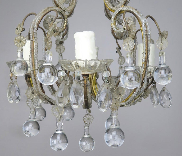 French Crystal Beaded Chandelier W, 1930s French Crystal Beaded Chandelier