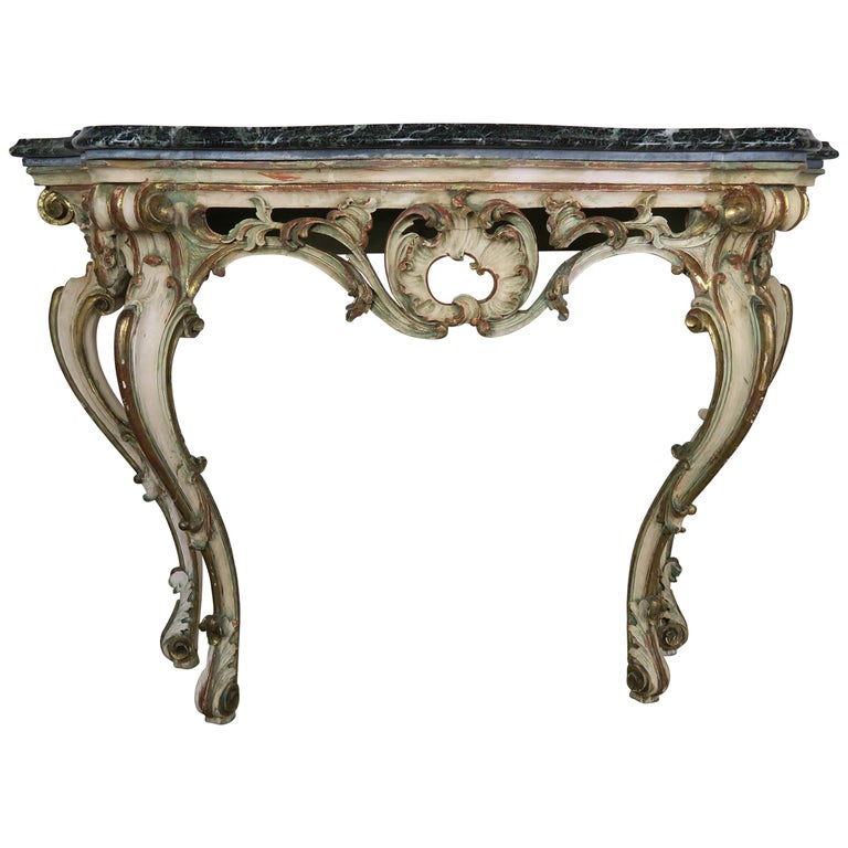 Serpentine Shaped Painted and Parcel-Gilt Console with Marble Top, circa 1930