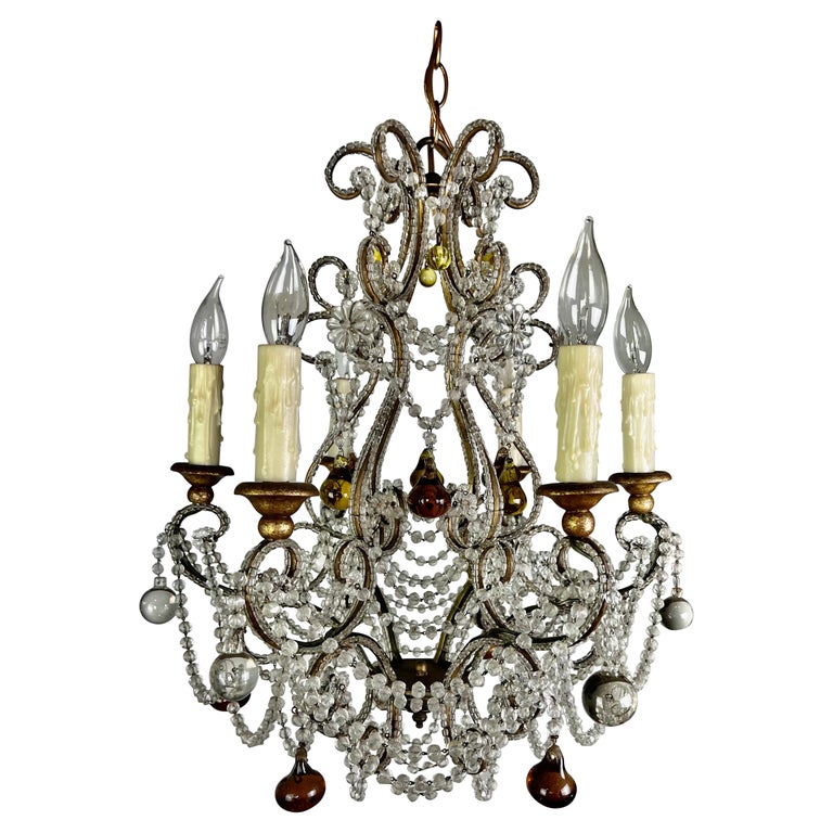 Circa 1930 French Brass and Crystal Chandelier - Antiques